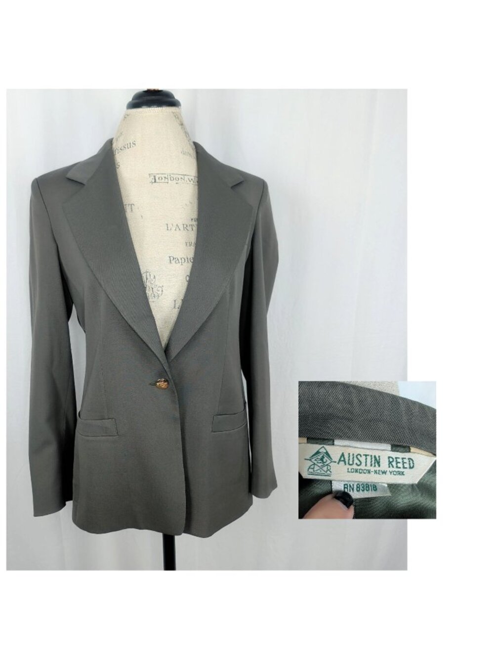 Vintage Y2K Austin Reed Green Blazer 4 Small Wool Olive